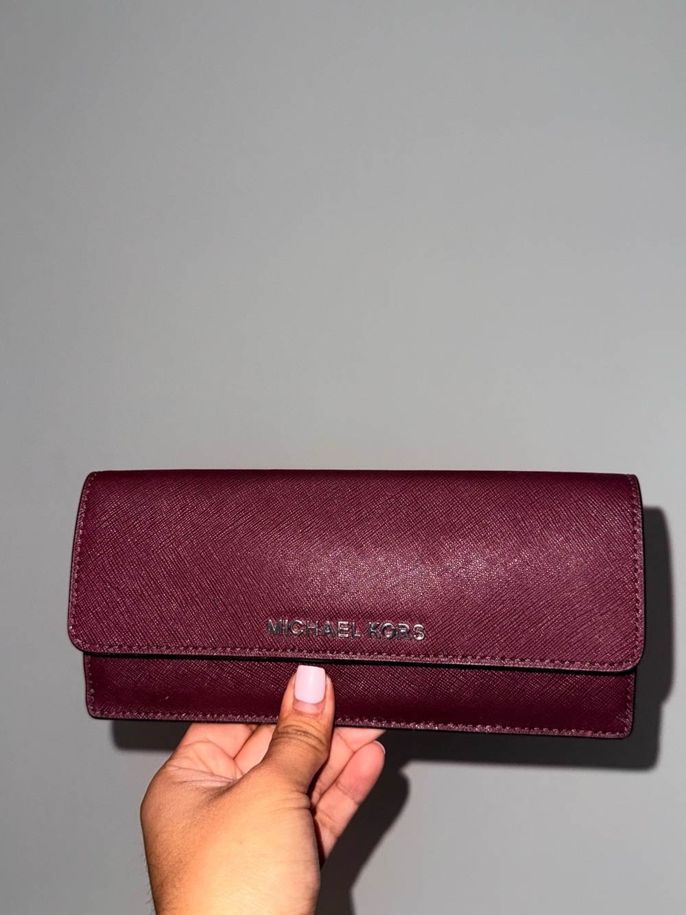 Michael Kors Saffiano Leather Wallet Clutch in Burgundy Plum